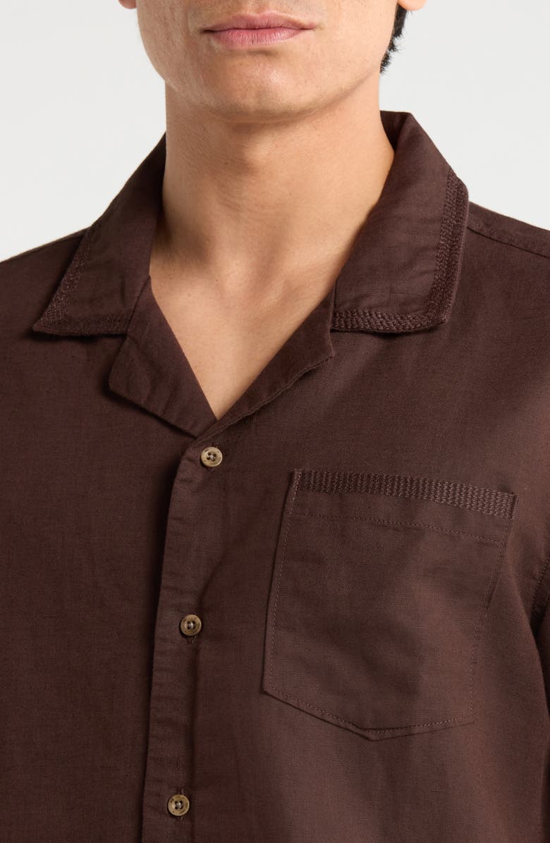 AG Foster Linen & Cotton Camp Shirt, Alternate, color, Oak Barrel
