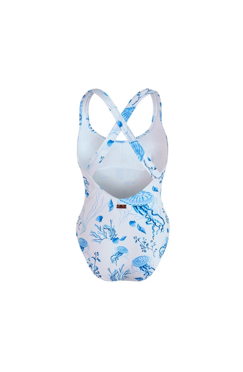 Vilebrequin Crossed Back Straps One-piece Swimsuit Medusa and Shells, Alternate, color, White