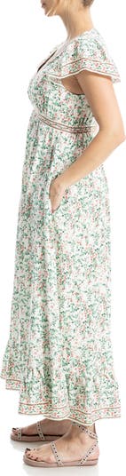 Floral Flutter Sleeve Maxi Dress