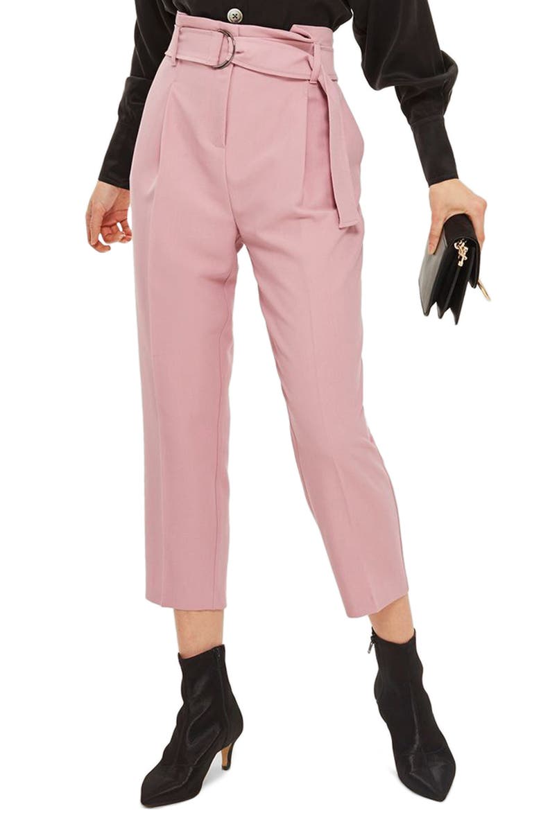 Topshop Paperbag Waist Trousers, Main, color, 