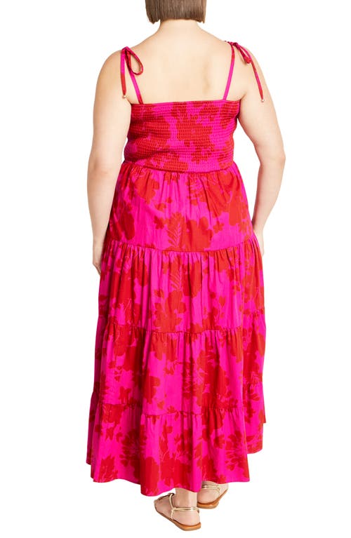 City Chic Tayla Print Smocked Tiered Maxi Dress In Multi