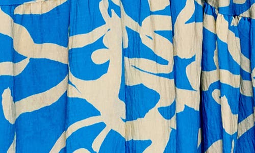 Melloday Printed Shirred Waist Tiered Maxi Sundress In Blue Ivory