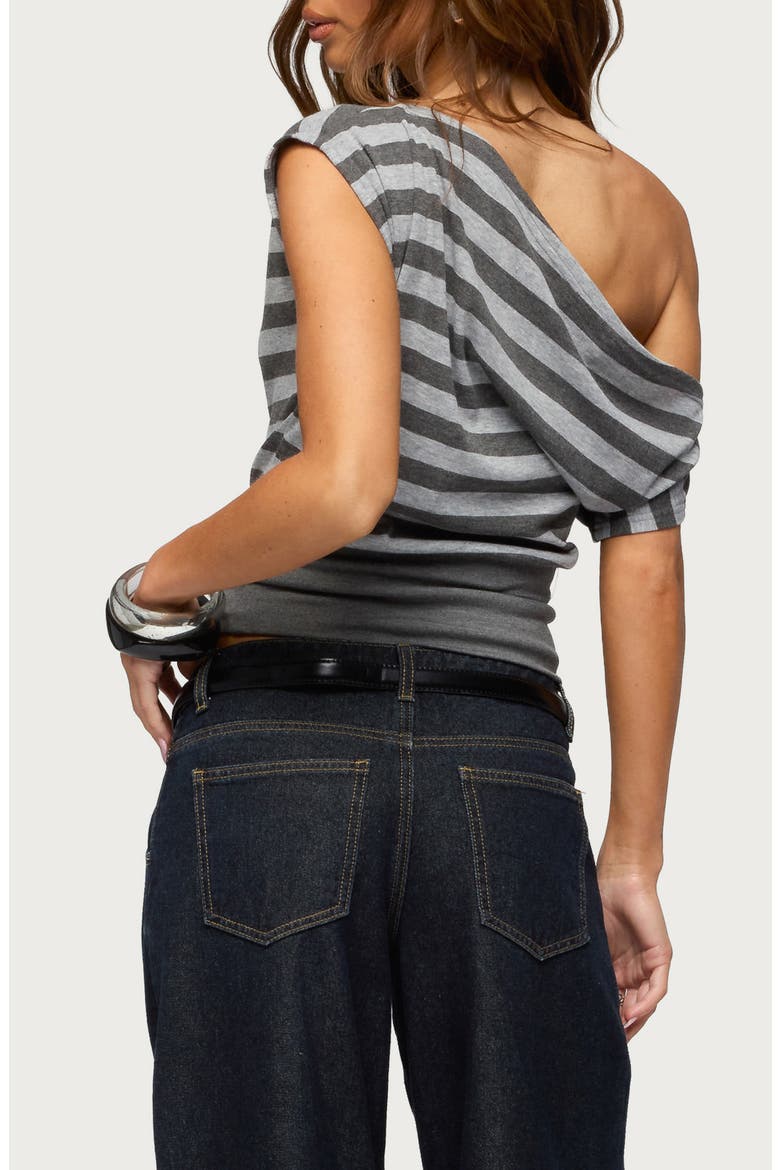 Kittie One-Shoulder Stripe Knit Top, Alternate, color, DARK-GRAY-MELANGE
