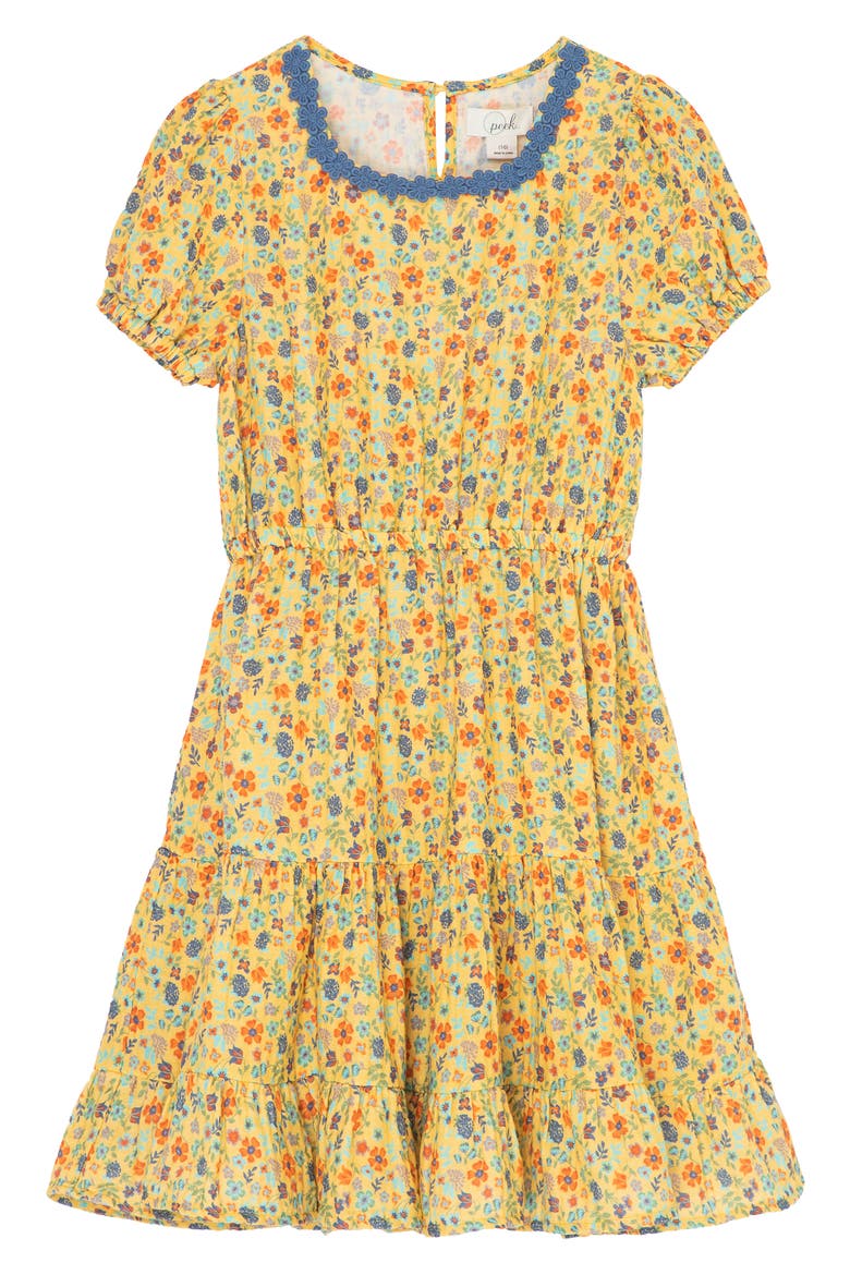 Kids' Floral Tiered Dress, Main, color, YELLOW PRINT