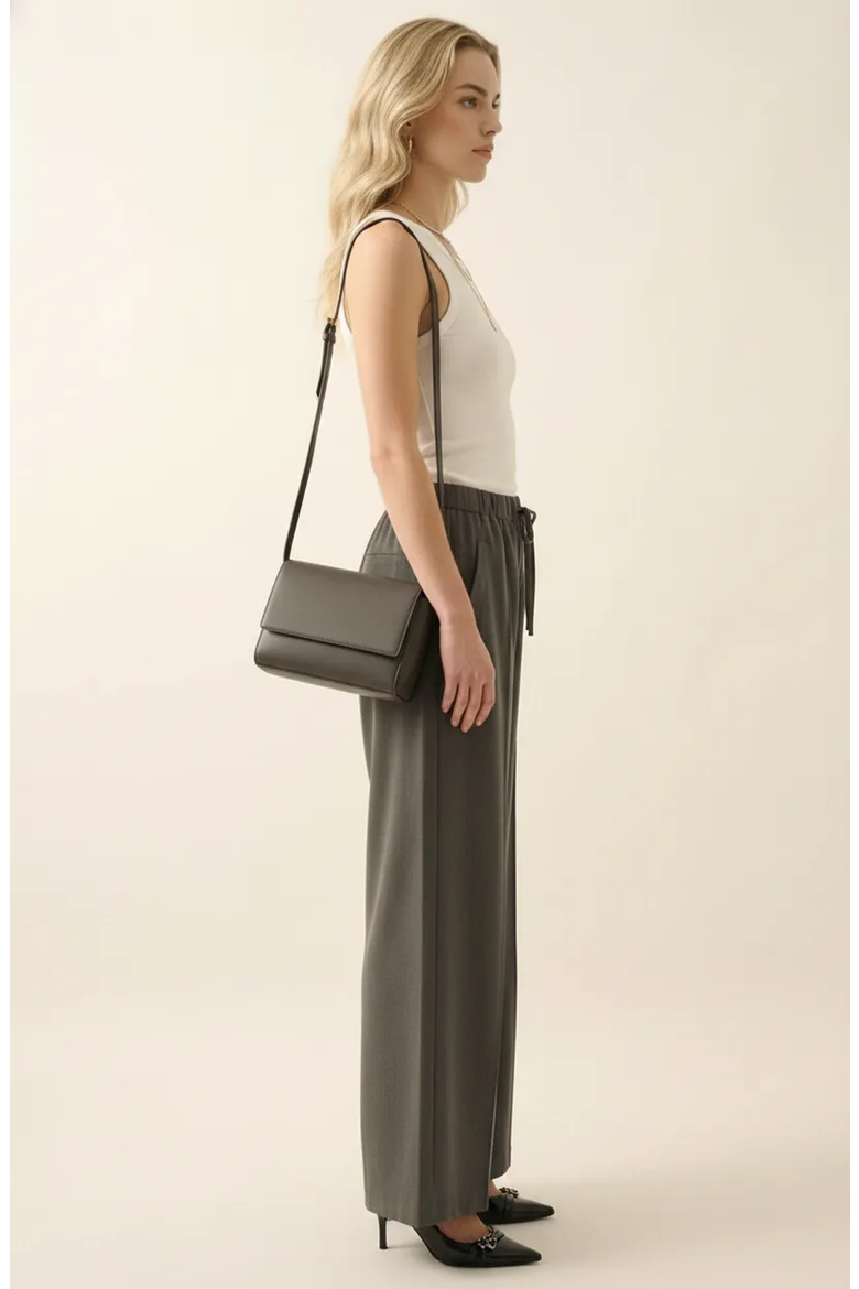 Wide Leg High-Rise Drawstring Trousers, Alternate, color, Charcoal Grey