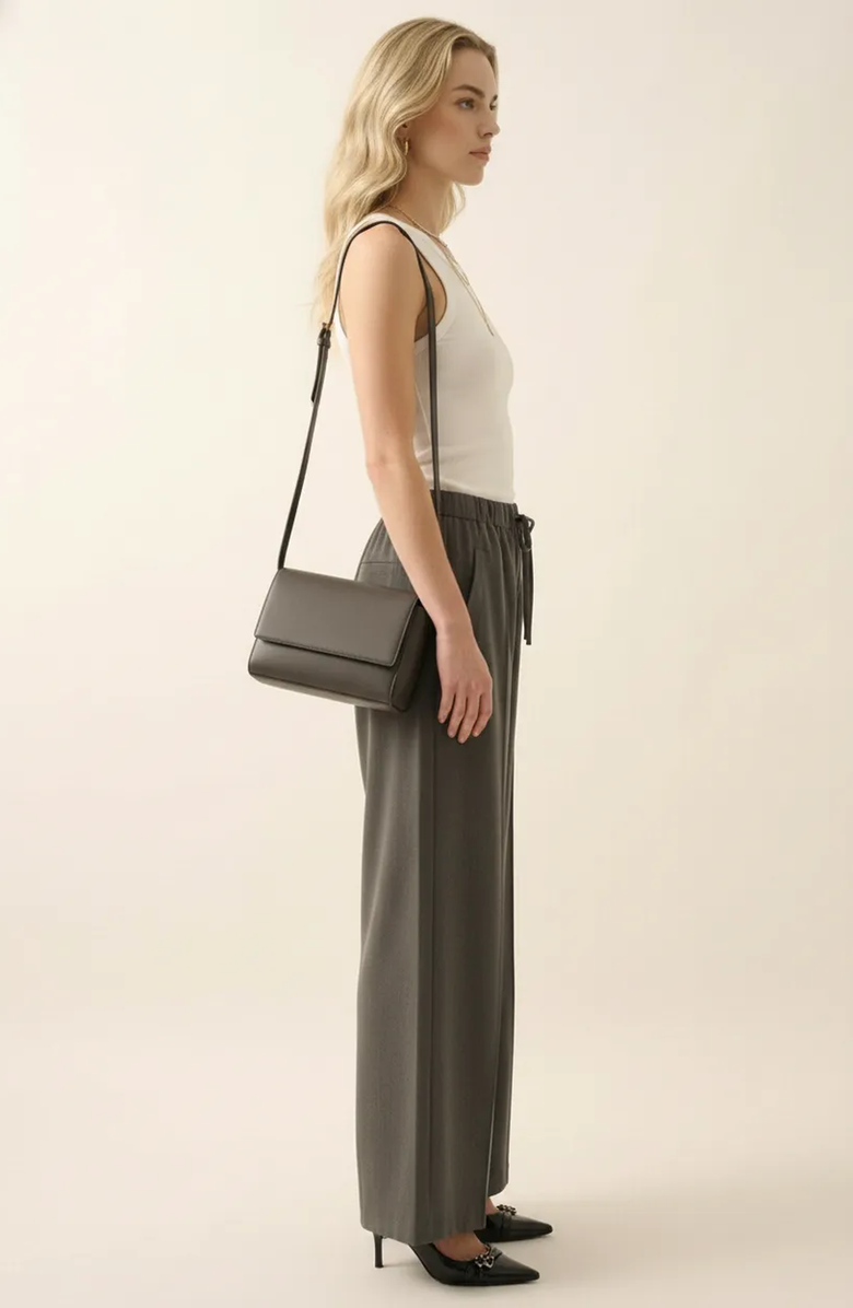 Modenaire Wide Leg High-Rise Drawstring Trousers, Alternate, color, Charcoal Grey