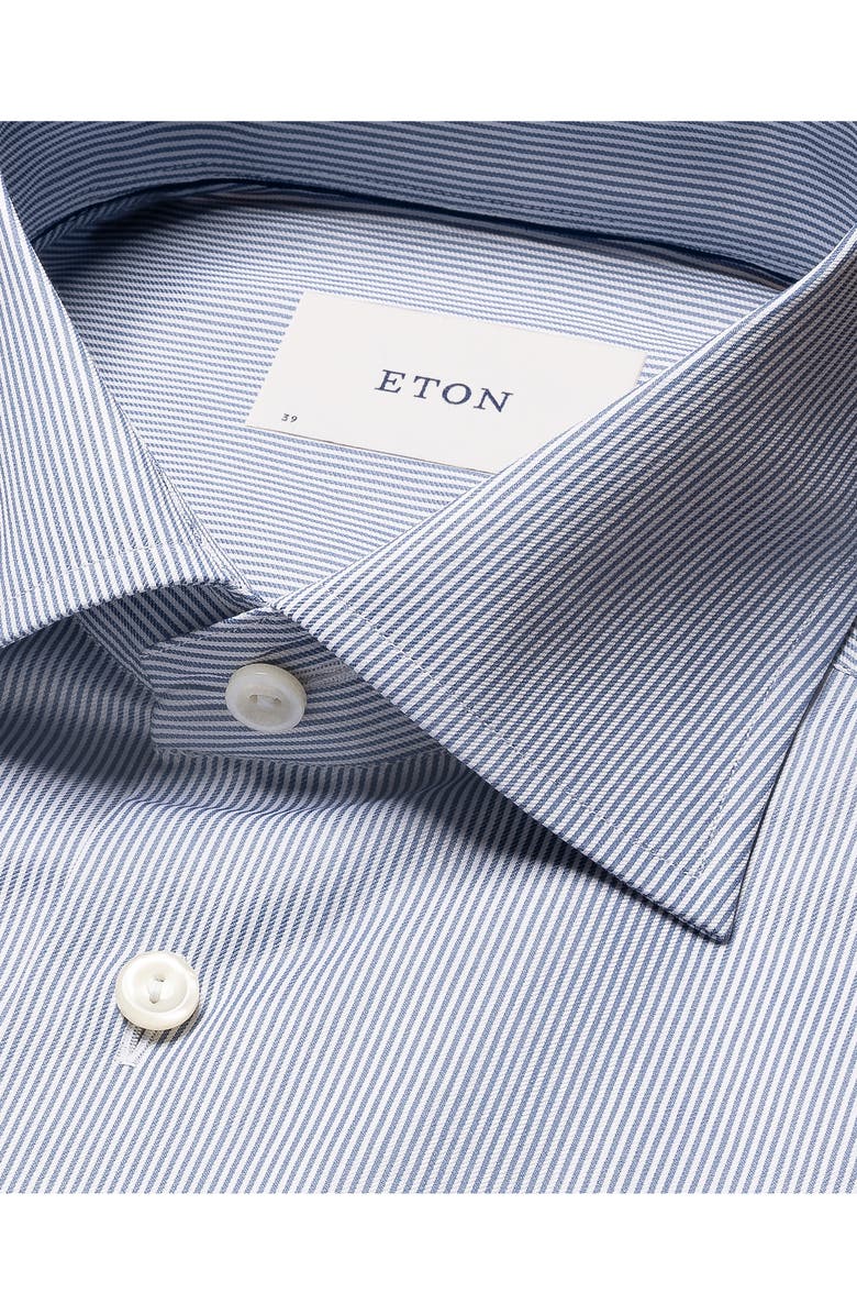 Eton Contemporary Fit Pinstripe Cotton Twill Dress Shirt, Alternate, color, Medium Blue