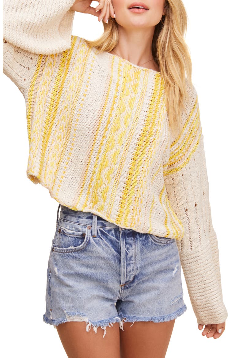 Thora Crop Sweater, Main, color, YELLOW NATURAL STRIPES