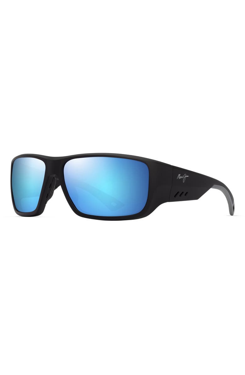 Maui Jim Keha 63mm Polarized Oversize Rectangular Sunglasses, Alternate, color, Matte Black