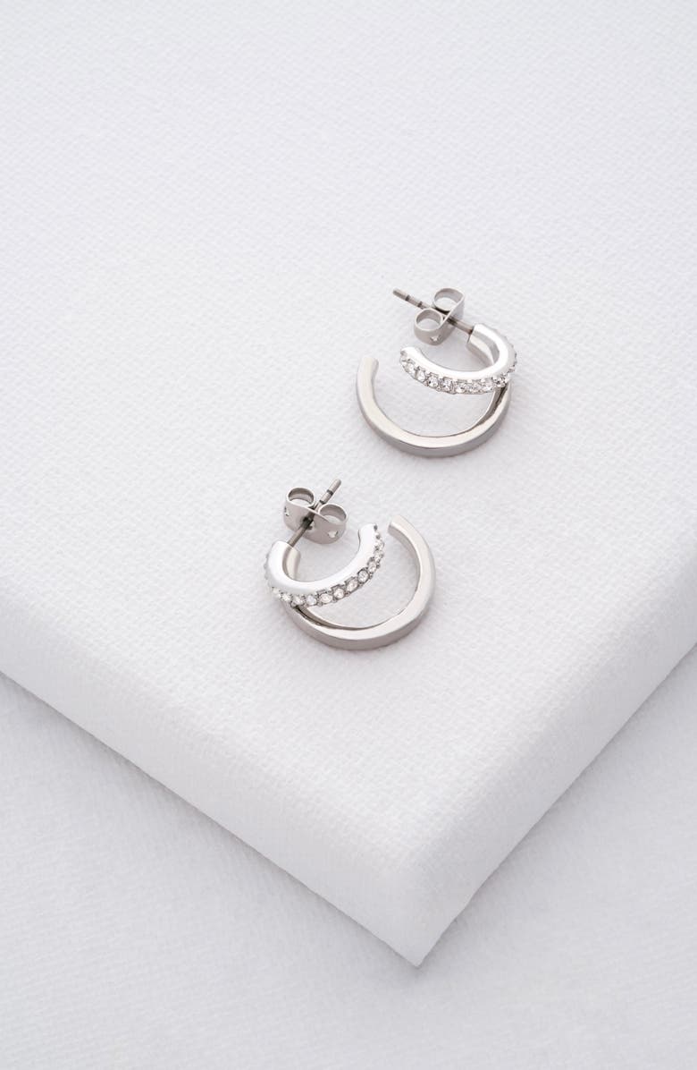 Ted Baker Helias Double Hoop Earrings, Alternate, color, Silver Tone/ Clear Crystal