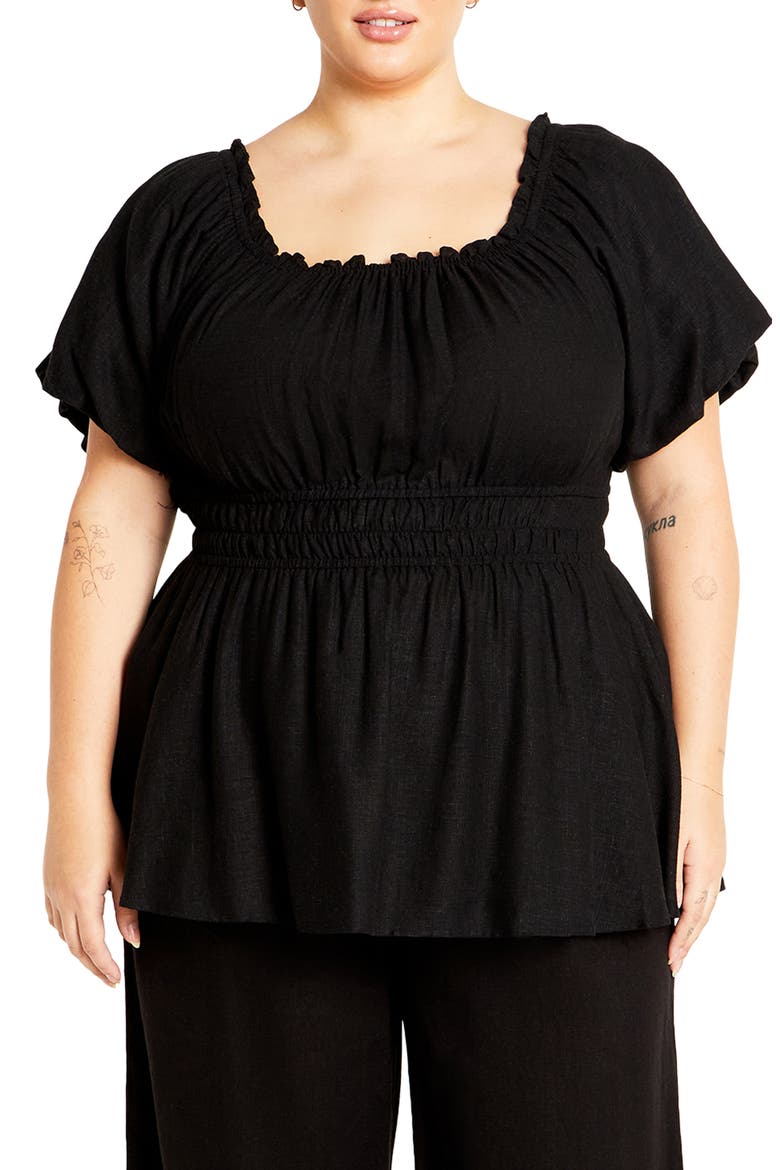 Suzy Smocked Waist Babydoll Top, Main, color, BLACK