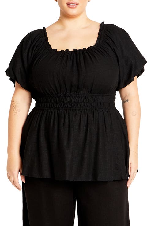 Suzy Smocked Waist Babydoll Top (Plus)