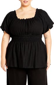 City Chic Suzy Smocked Waist Babydoll Top