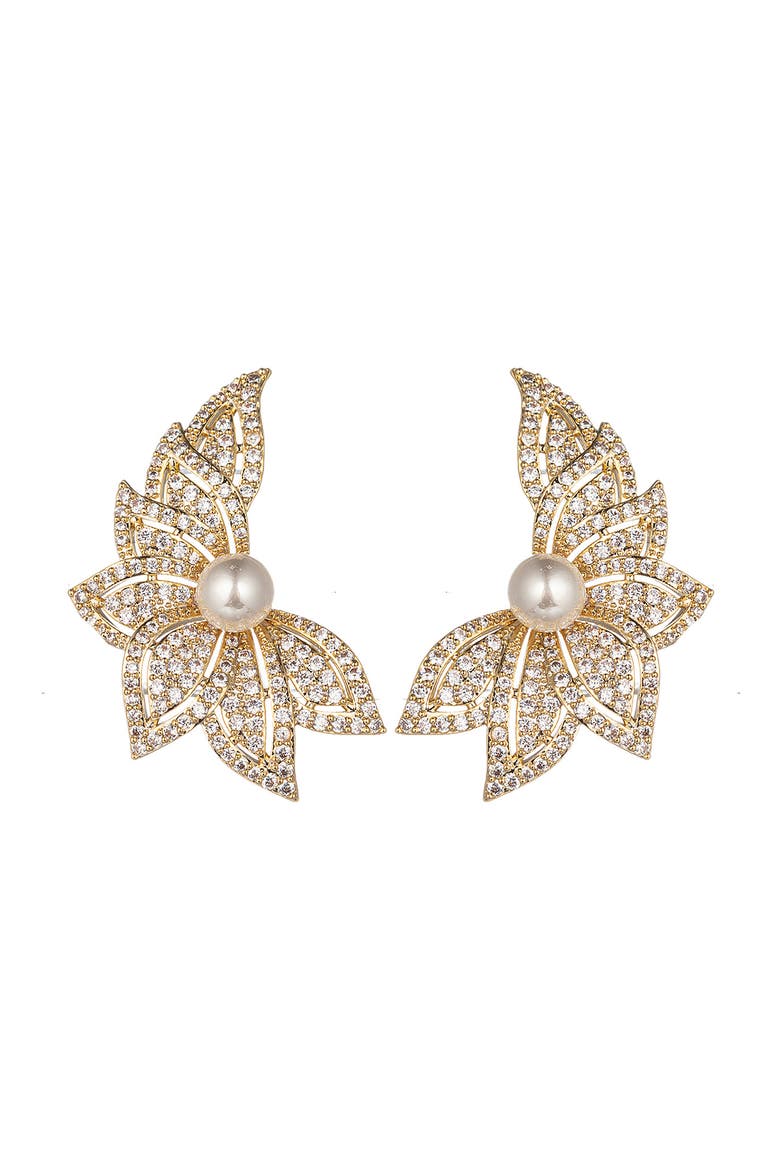 Mia CZ & Imitation Pearl Statement Earrings, Main, color, GOLD
