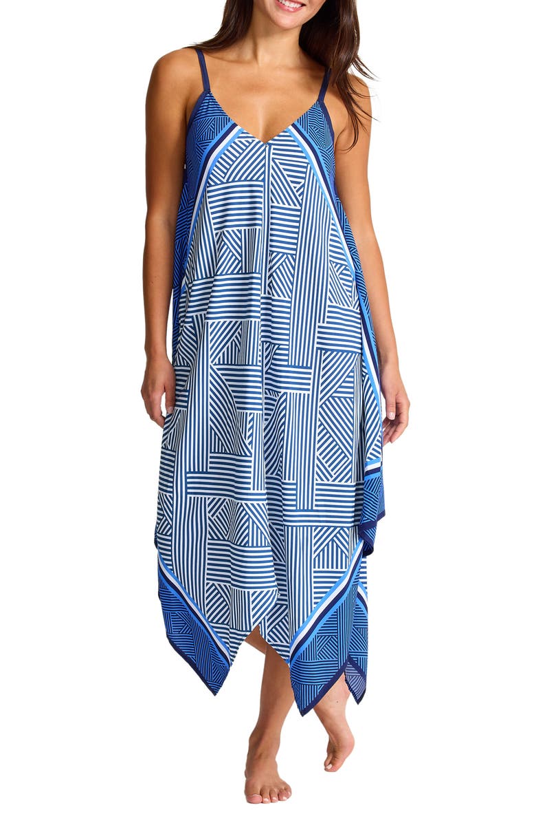 Tommy Bahama Fractured Stripe Scarf Cover-Up Dress, Main, color, Indigo Tide