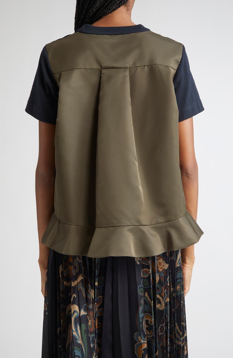 Sacai Mixed Media Nylon Twill & Cotton Jersey Pocket T-Shirt, Alternate, color, Navy/ Dark Khaki