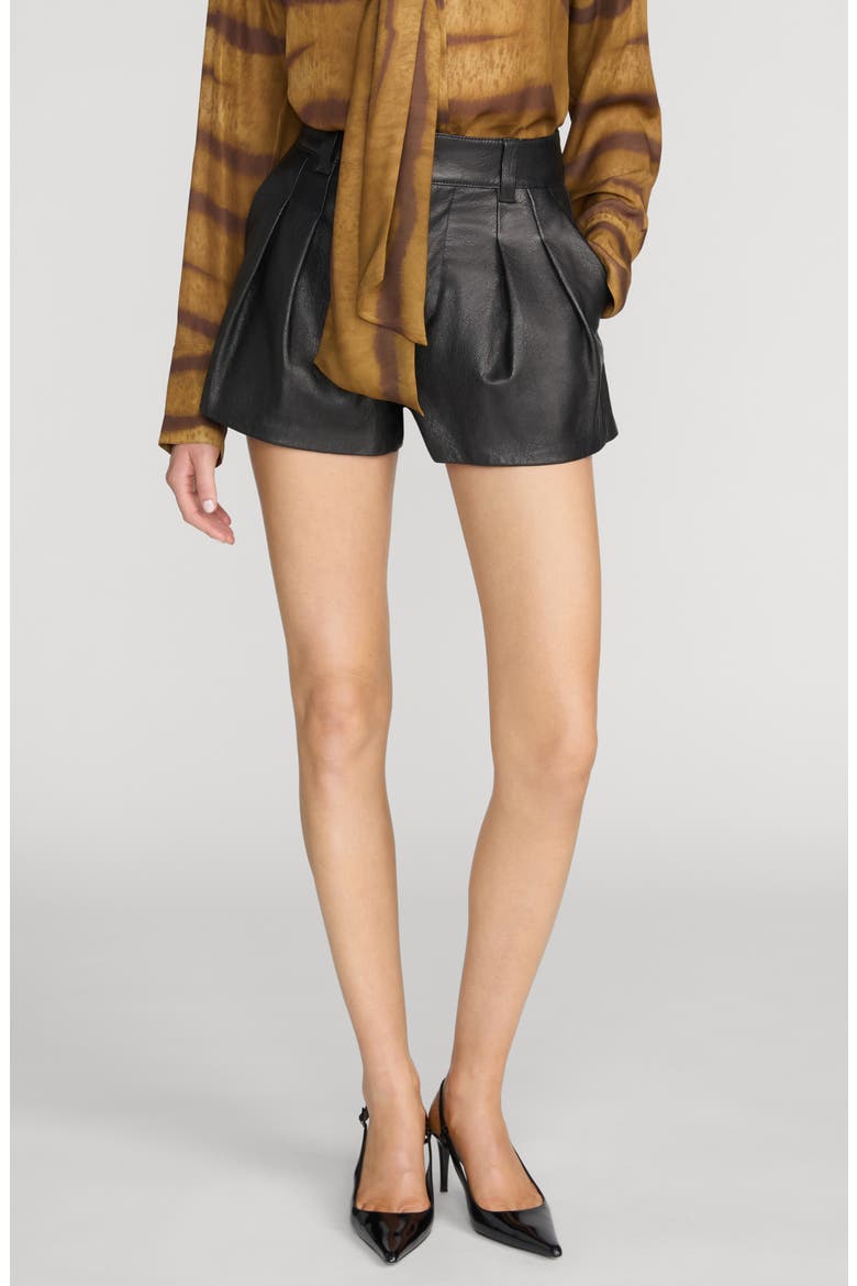 The Structural Leather Shorts, Main, color, BLACK