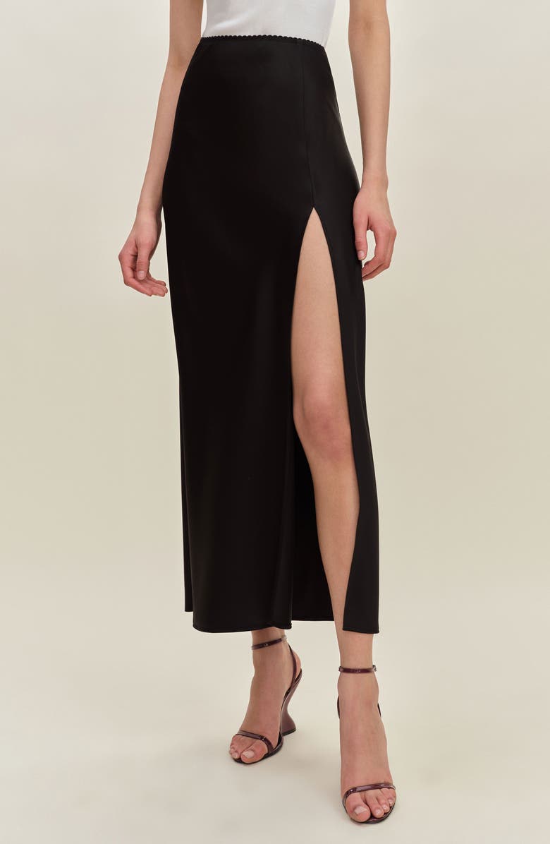 Reformation Layla Satin Maxi Skirt, Main, color, Black