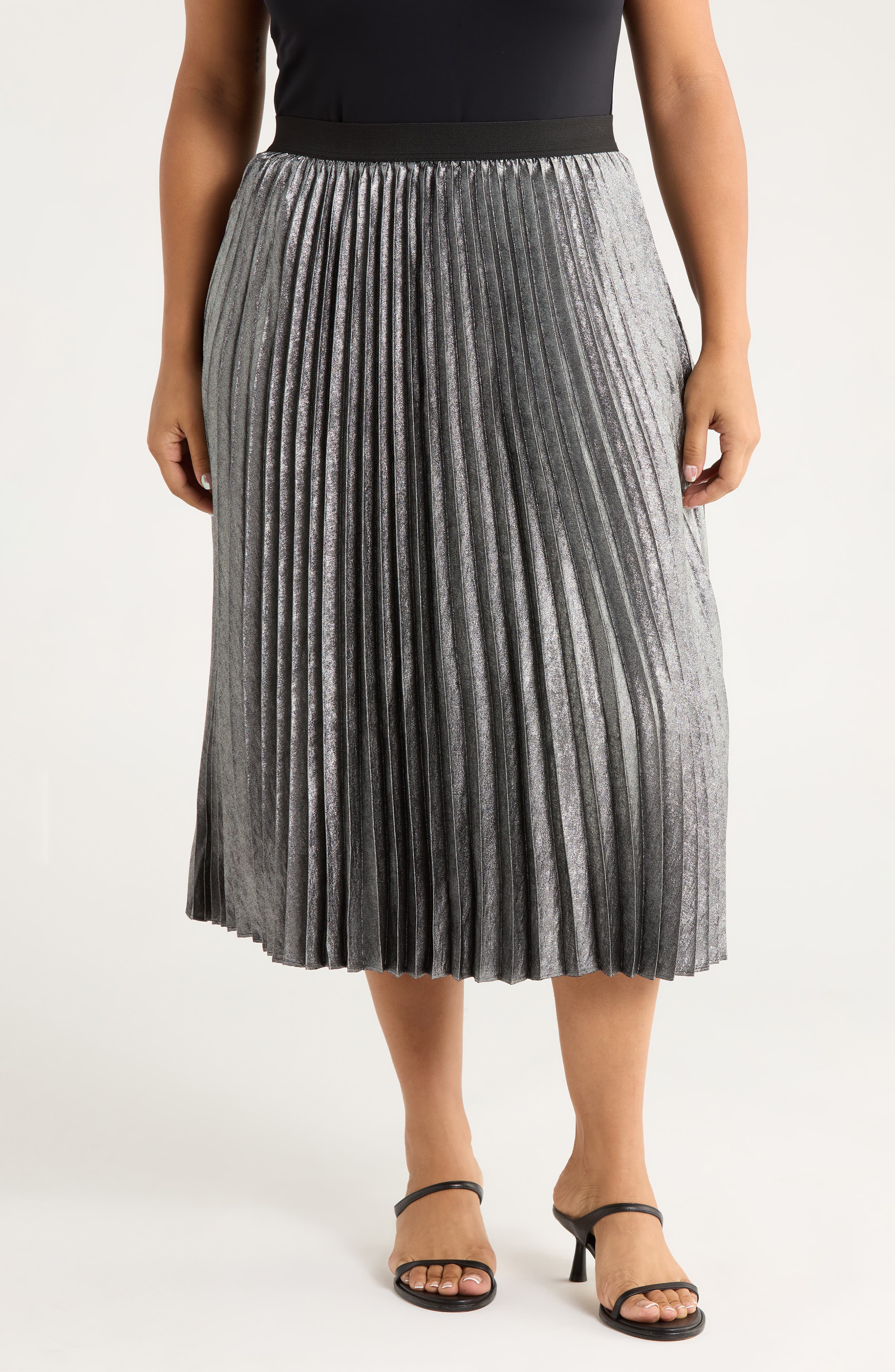 Caslon® Pleated Metallic Midi Skirt