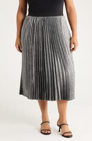 Caslon® Pleated Metallic Midi Skirt