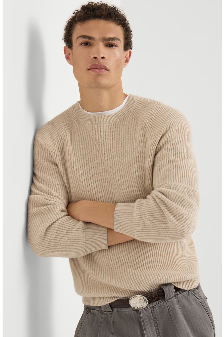 Cashmere English rib sweater with raglan sleeves, Alternate, color, Sand