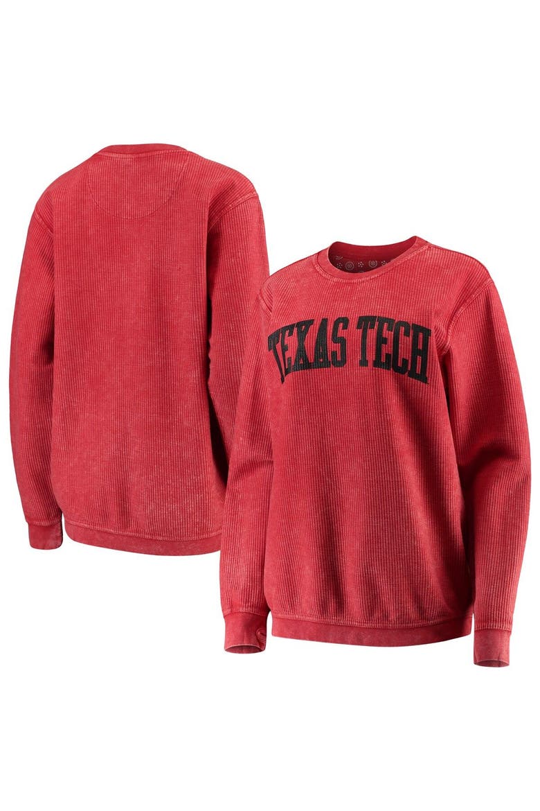 Women's Pressbox Red Texas Tech Red Raiders Comfy Cord Vintage Wash Basic Arch Pullover Sweatshirt, Main, color, Red