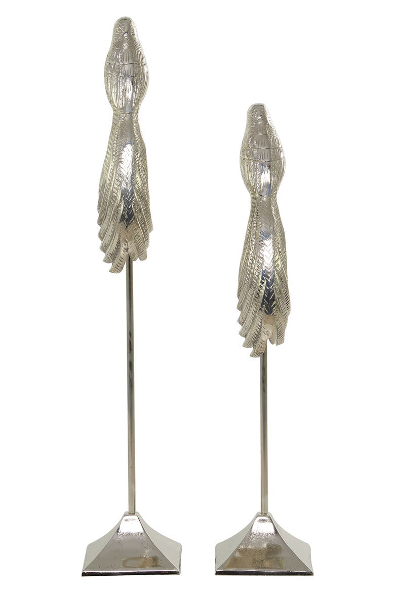 Silvertone Aluminum Eclectic Bird Sculpture - Set of 2, Alternate, color, SILVER