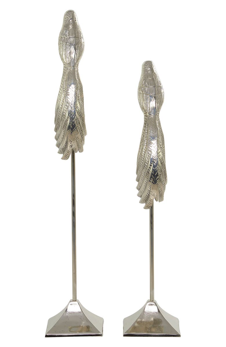 VIVIAN LUNE HOME Silvertone Aluminum Eclectic Bird Sculpture - Set of 2, Alternate, color, Silver