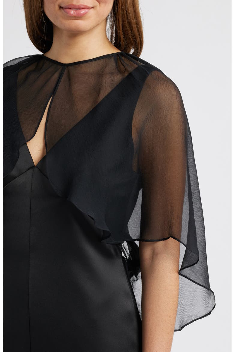 Sleeveless Satin Trumpet Gown with Silk Cape, Alternate, color, BLACK