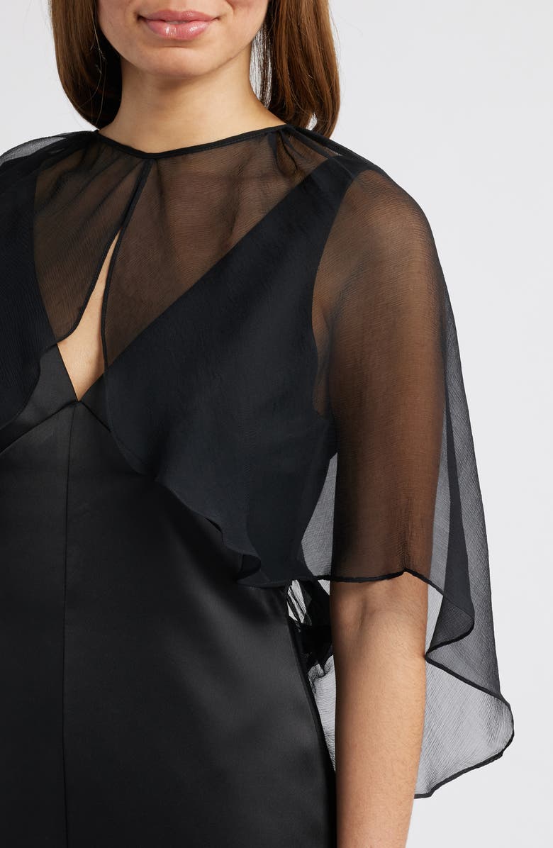 Amsale Sleeveless Satin Trumpet Gown with Silk Cape, Alternate, color, Black