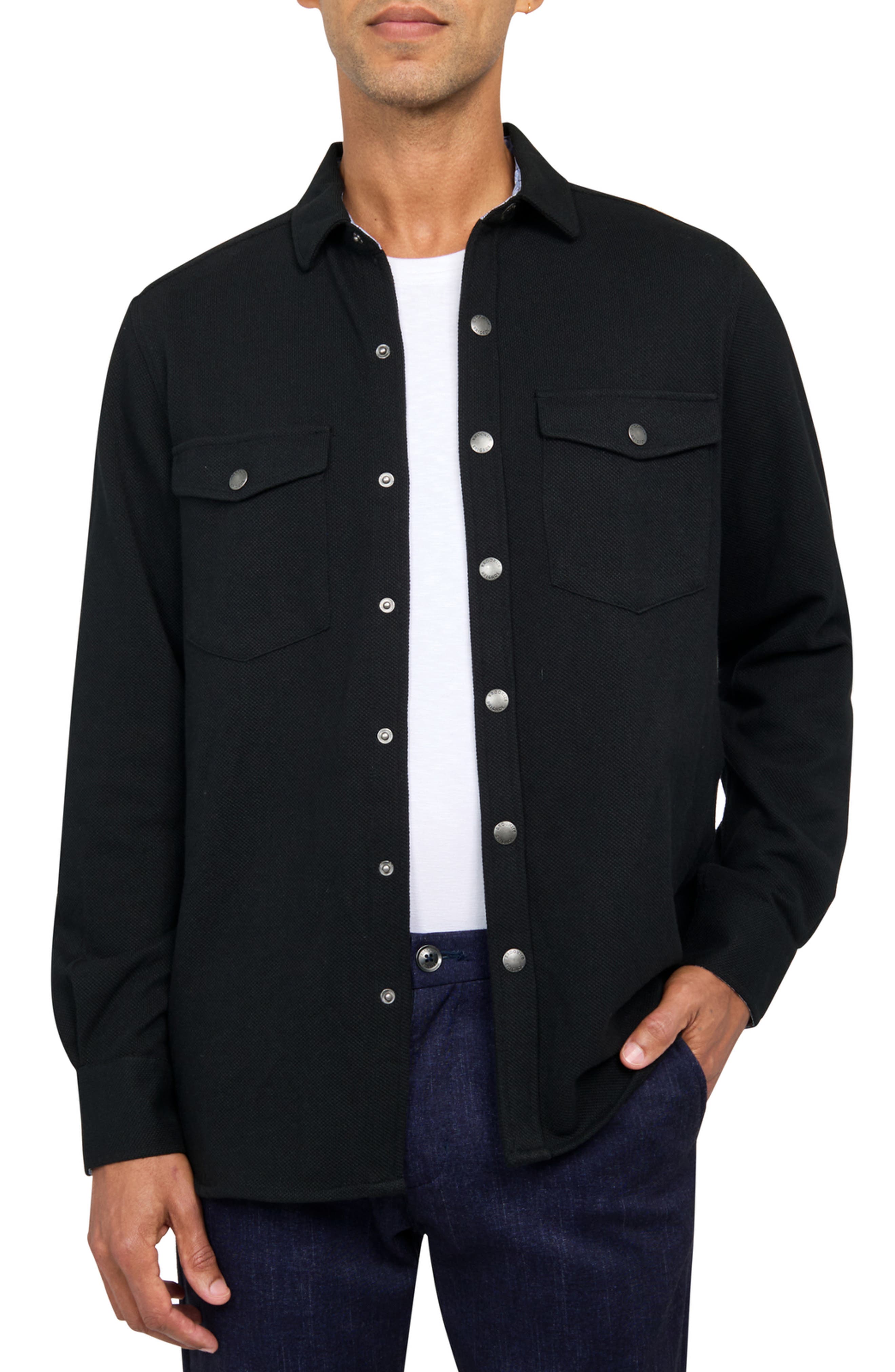 Solid Waffle Knit Shirt Jacket