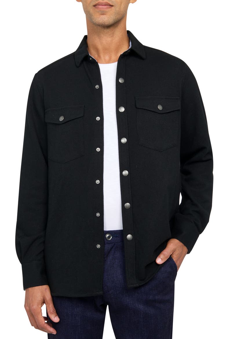 Solid Waffle Knit Shirt Jacket, Main, color, BLACK