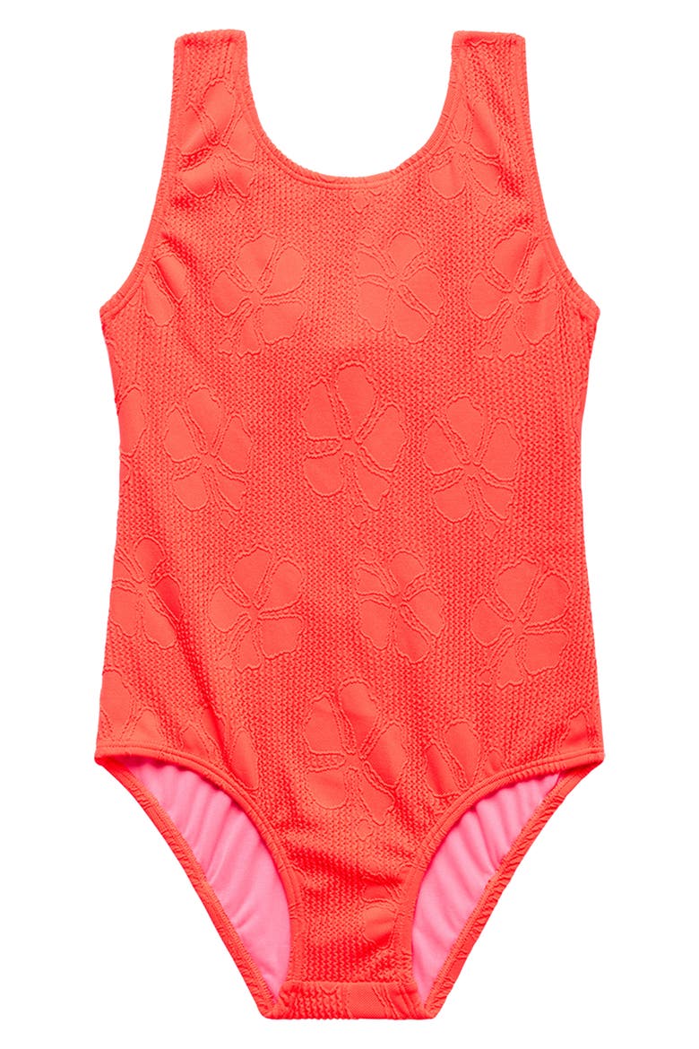 Kids' Jacquard Open Back One-Piece Swimsuit, Main, color, ELECTRIC RED