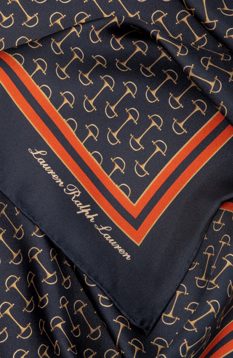 Lauren Ralph Lauren Horse Bit Print Square Silk Scarf, Alternate, color, Navy/ Cream