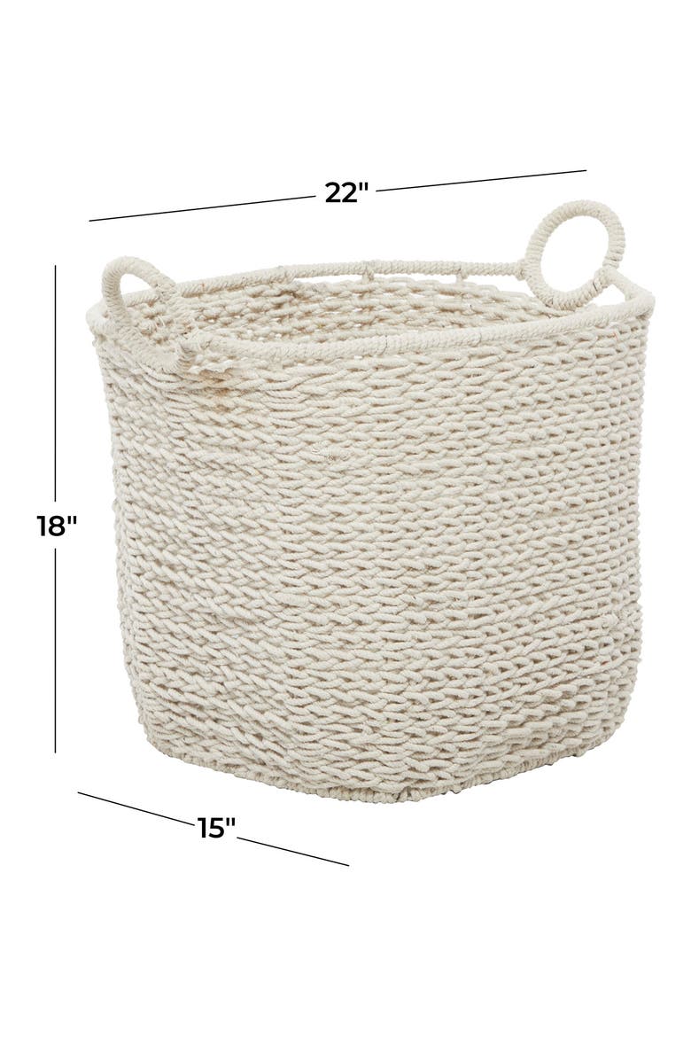 White Cotton Bohemian Storage Basket with Handles, Alternate, color, WHITE