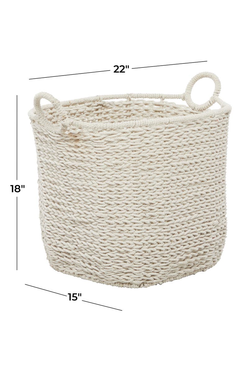 GINGER BIRCH STUDIO White Cotton Bohemian Storage Basket with Handles, Alternate, color,