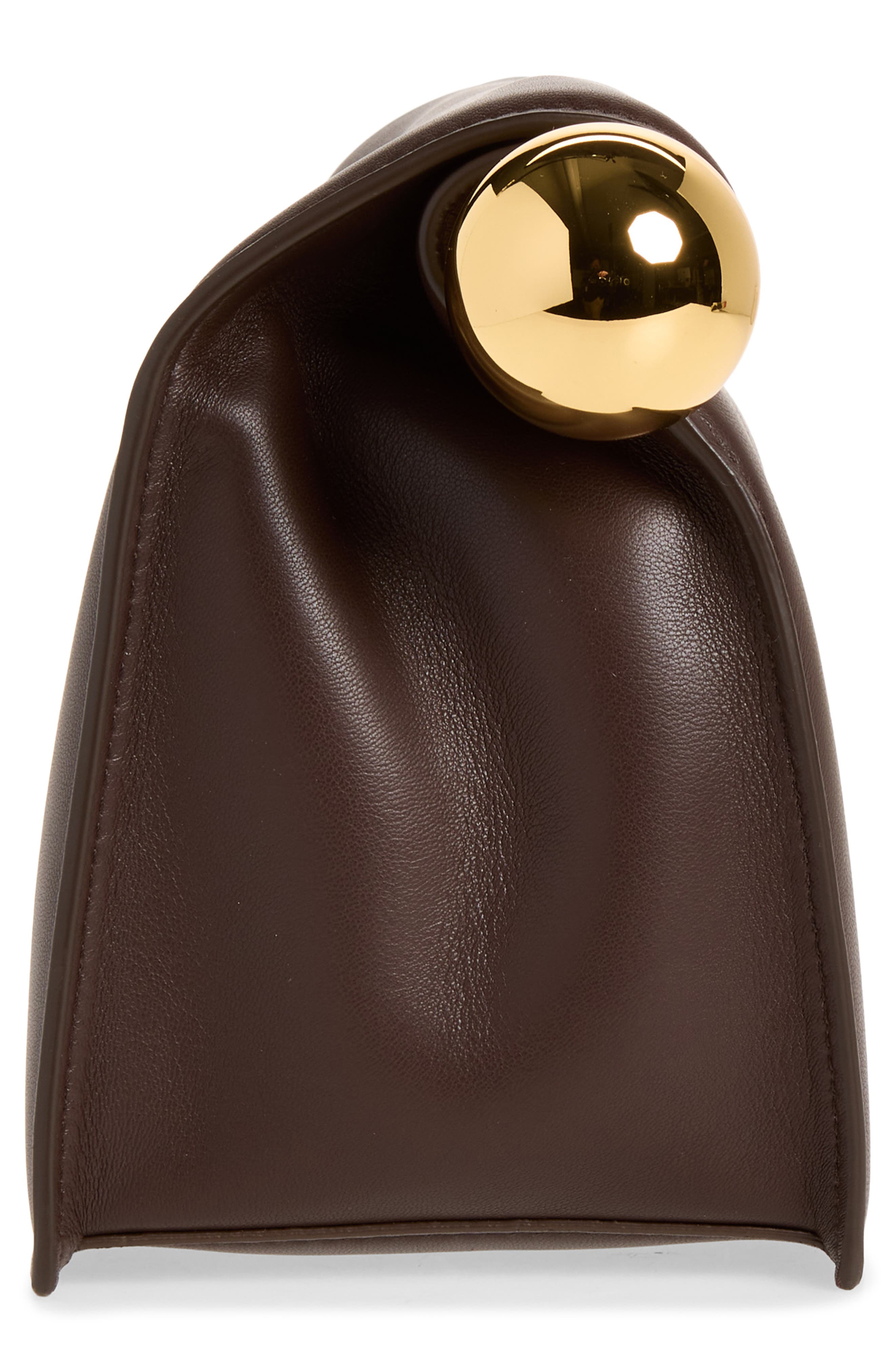 La Pochette Rond Carré Leather Clutch, Alternate, color, MIDNIGHT BROWN 890