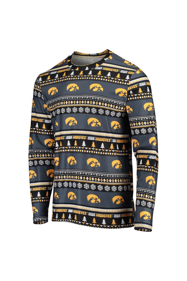 Men's Concepts Sport Black Iowa Hawkeyes Ugly Sweater Long Sleeve T-Shirt and Pants Sleep Set, Alternate, color, Black