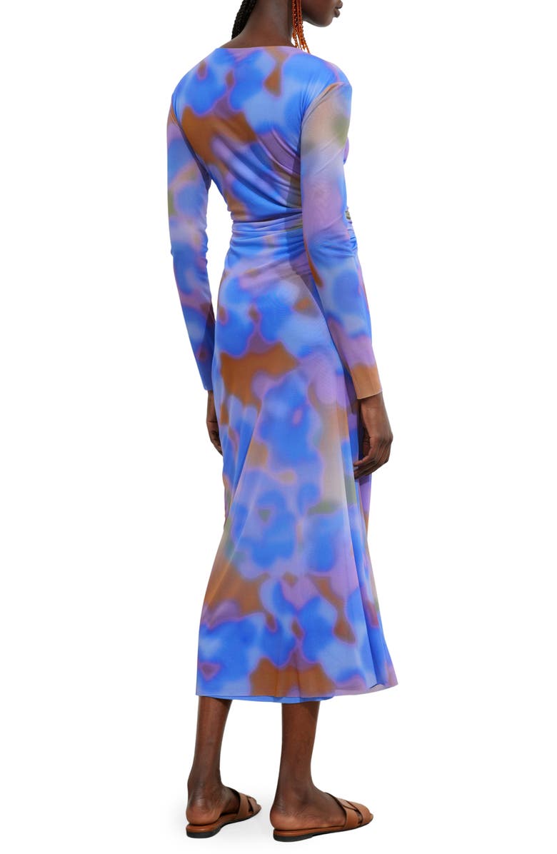 & Other Stories Abstract Print Long Sleeve Mesh Dress, Alternate, color, Brown Medium Dusty