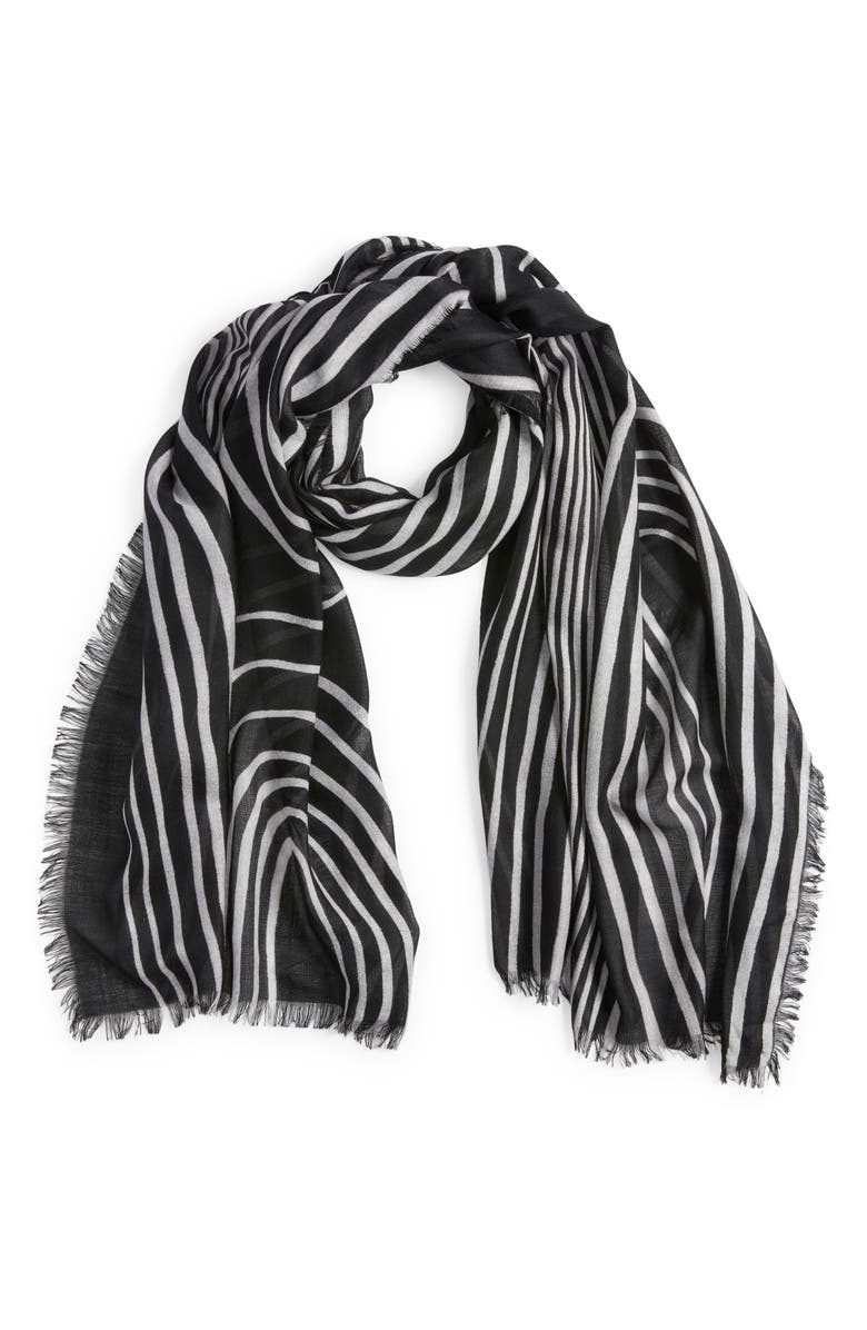 Nordstrom Eyelash Trim Print Cashmere & Silk Wrap, Alternate, color, Black Painted Lines