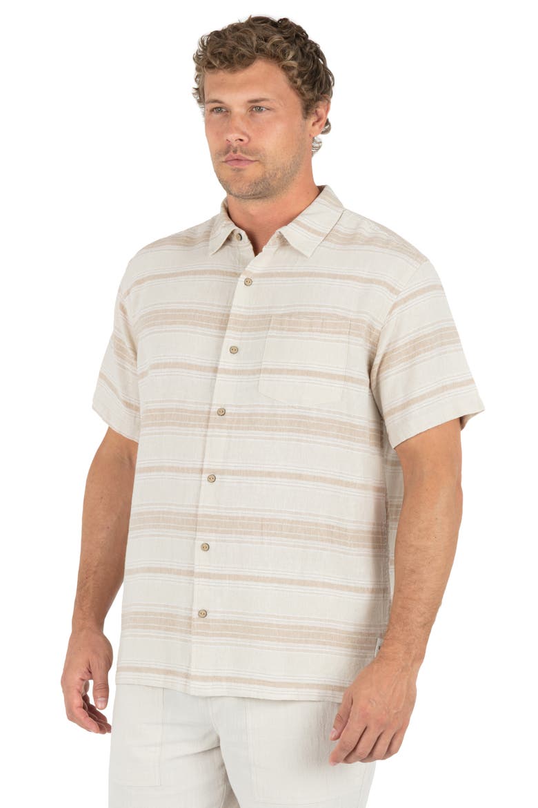 Oceanside Short Sleeve Button-Up Shirt, Alternate, color, BONE COMBO