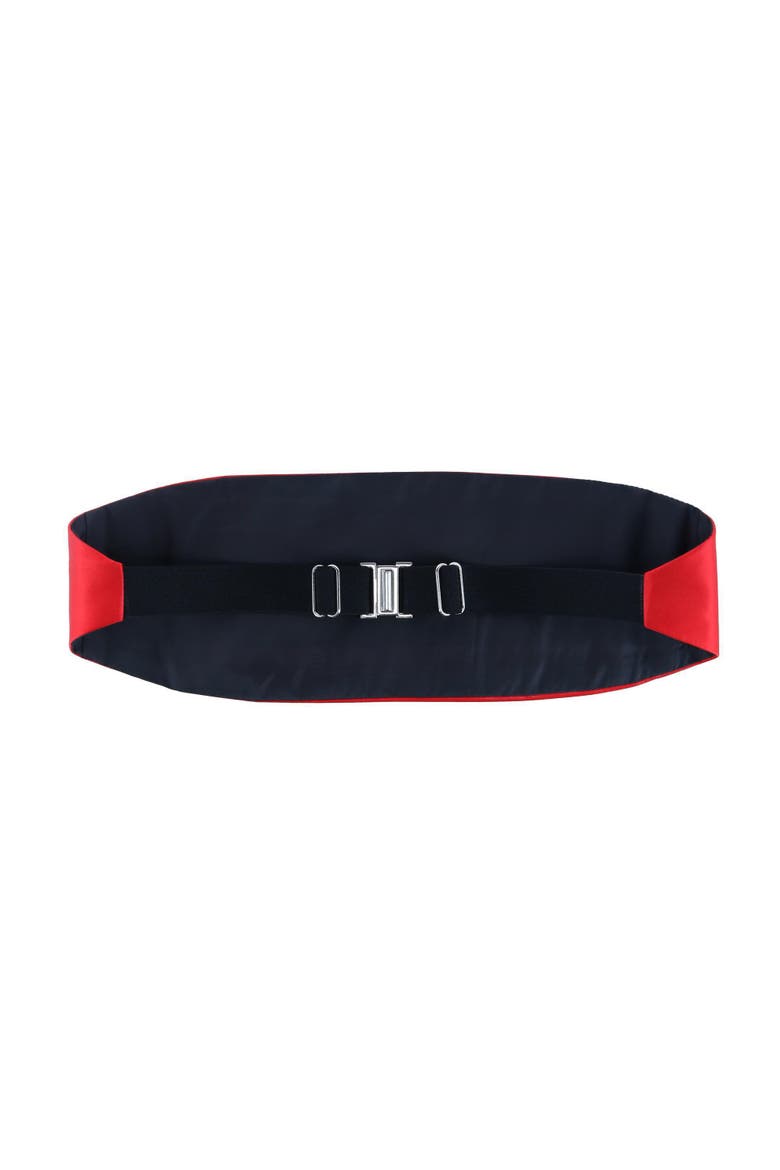Sutton Solid Color Silk Cummerbund & Bow Tie Bundle, Alternate, color, Red