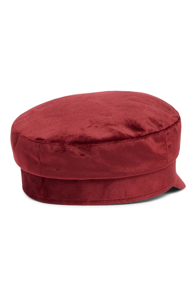 Kids' Velvet Cabby Hat, Alternate, color, RED