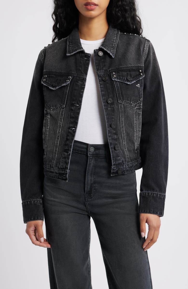 HIDDEN JEANS Stud Detail Denim Trucker Jacket, Main, color, Onyx