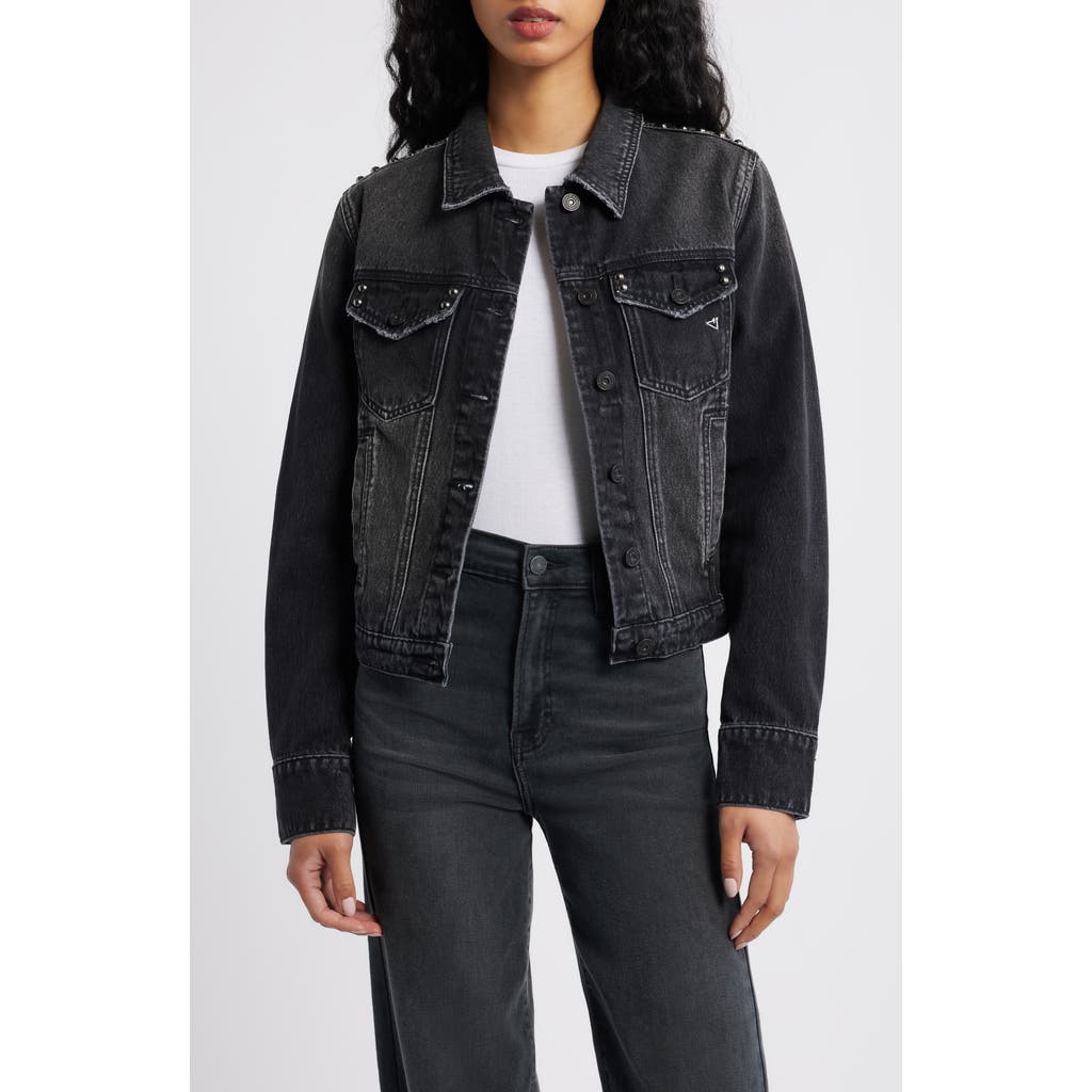 Hidden Jeans Stud Detail Denim Trucker Jacket In Black