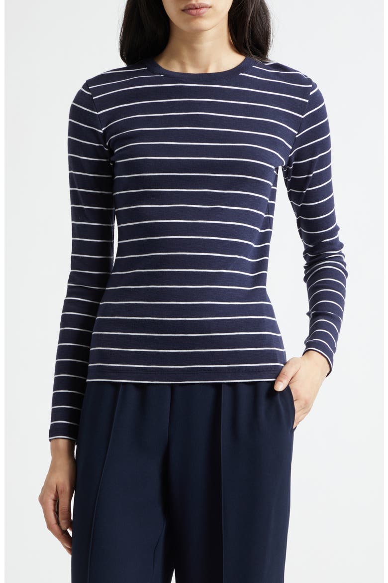 Stripe Long Sleeve Cotton & Modal Crewneck Top, Main, color, TWILIGHT NAVY COMBO