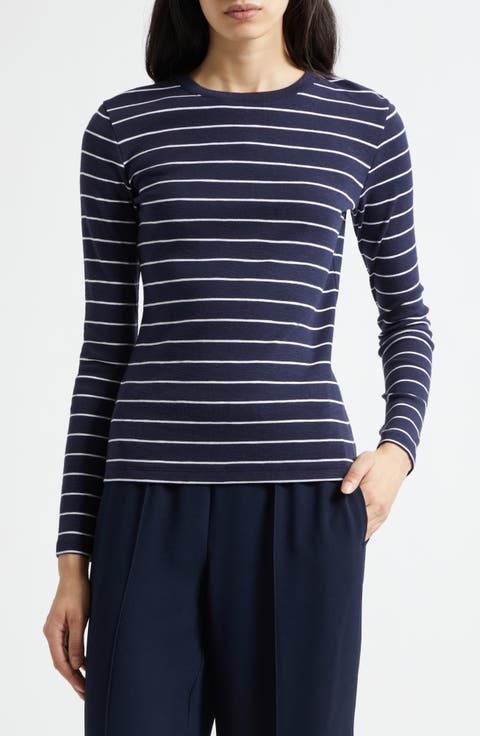Stripe Long Sleeve Cotton & Modal Crewneck Top