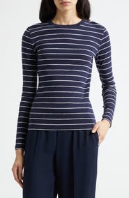 Vince Stripe Long Sleeve Cotton & Modal Crewneck Top