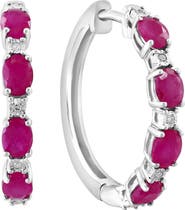 EFFY Sterling Silver Ruby & Diamond Hoop Earrings - 0.02 ctw