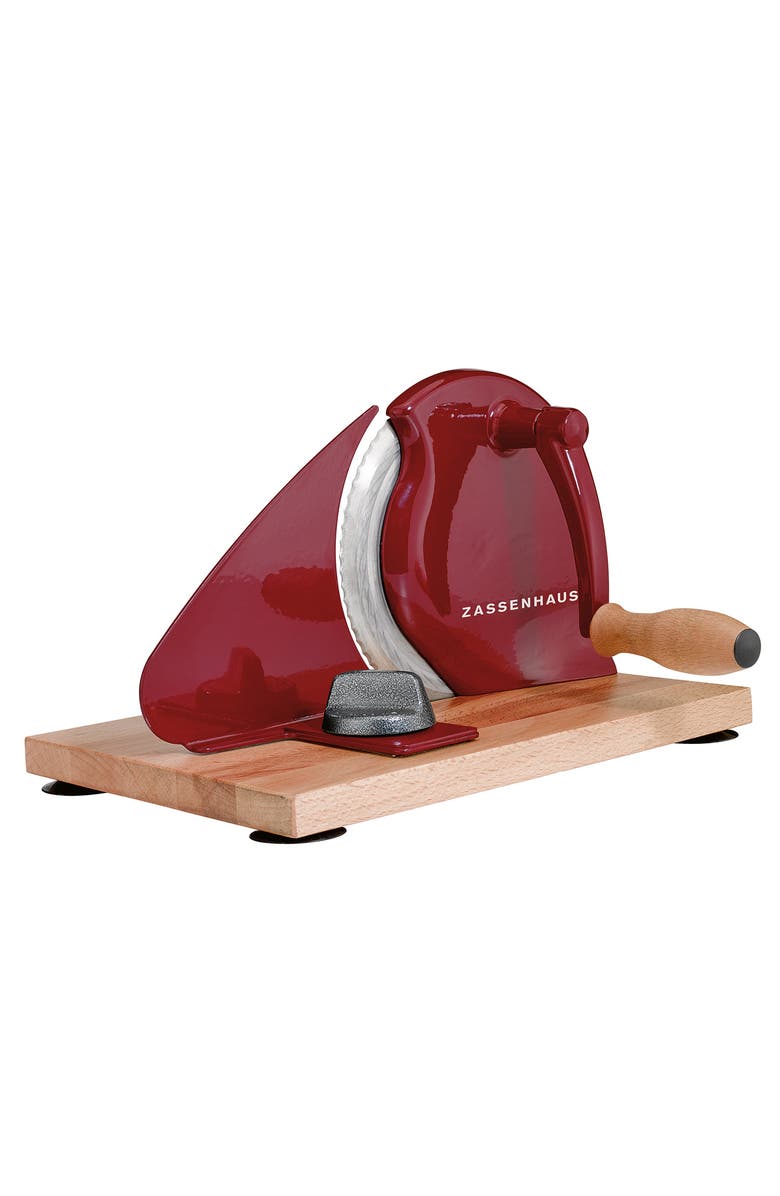 ZASSENHAUS Manual Bread Slicer, Hand Crank Home Bread Slicer, 11.75" x 8", Main, color, Red